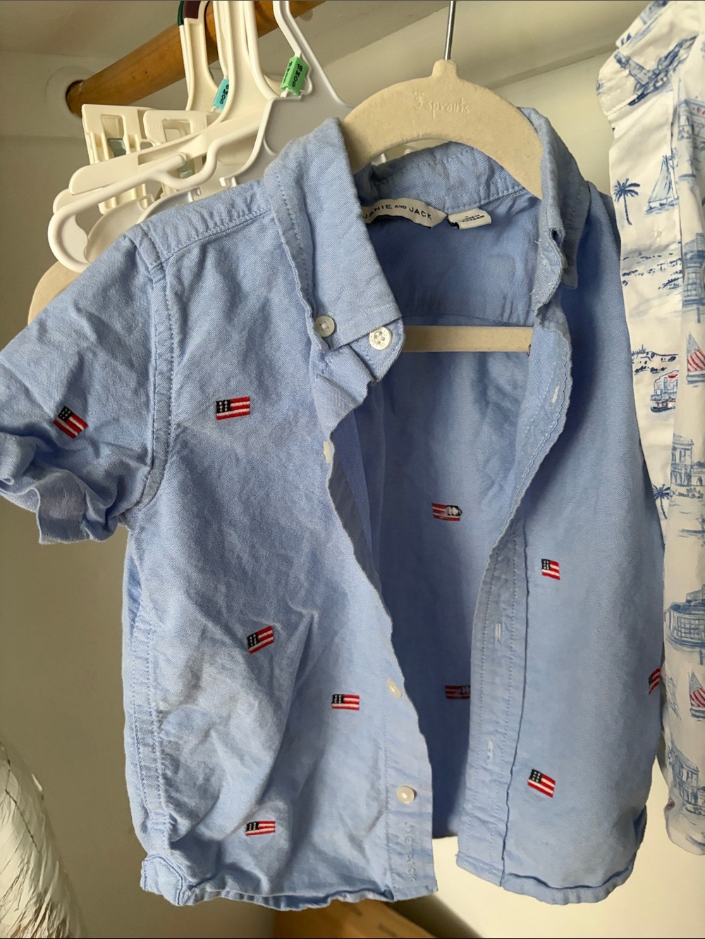 Button-Down Kids Shirt - Light Blue with Flag Embroidery